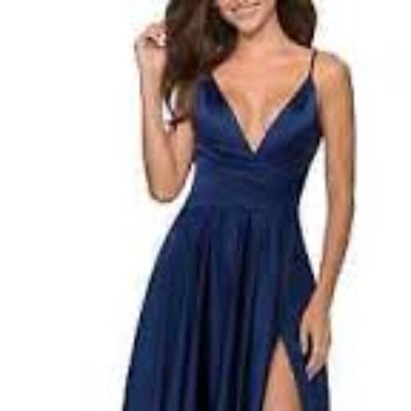 NWOT- La Femme Strappy Back Satin Ballgown - Picture 3 of 7